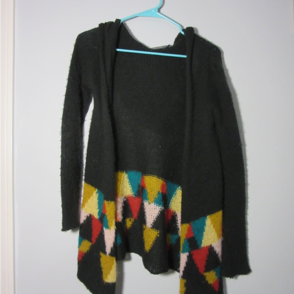 Wooden Ships Black Cardigan with Colorful Triangles
